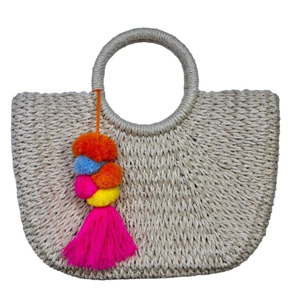 Woven Straw Tote / Beach Vacation Purse Handbag - Picture 1 of 7